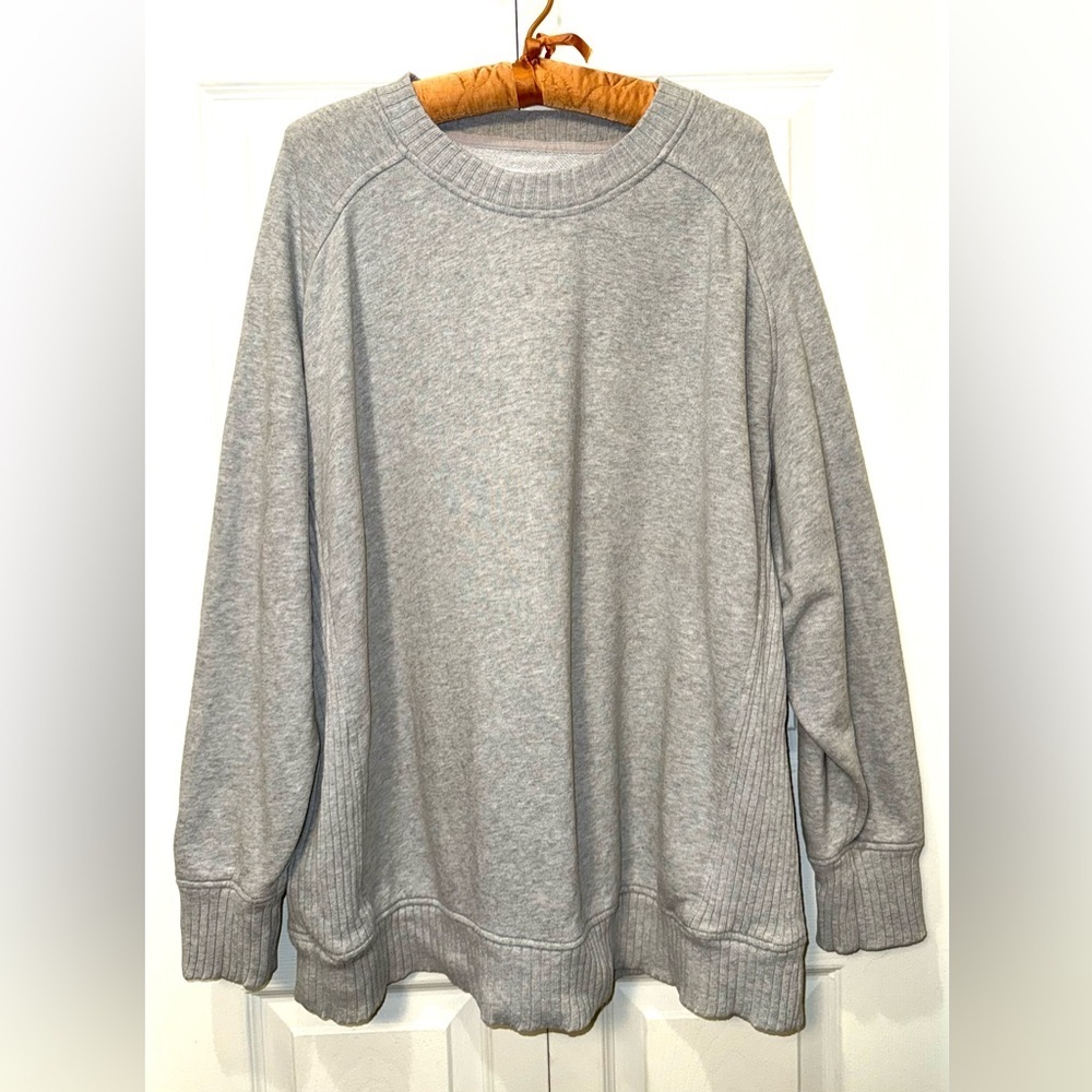 Aerie Down to Earth Slouchy Oversized Crewneck Pullover Sweatshirt Grey Medium